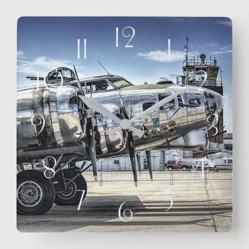 Classic b_17 wwii bomber square wall clock