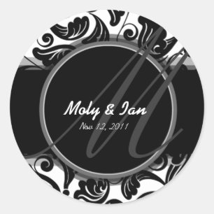 Classic B&W Save the date sticker for wedding A005