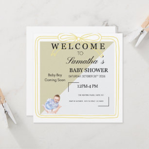 Classic Baby Boy Coming Soon Invitation Soft Gol