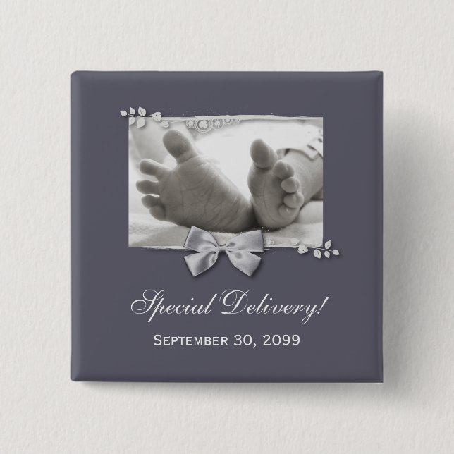Classic Baby Feet Elegant Birth Announcement Pinback Button (Front)