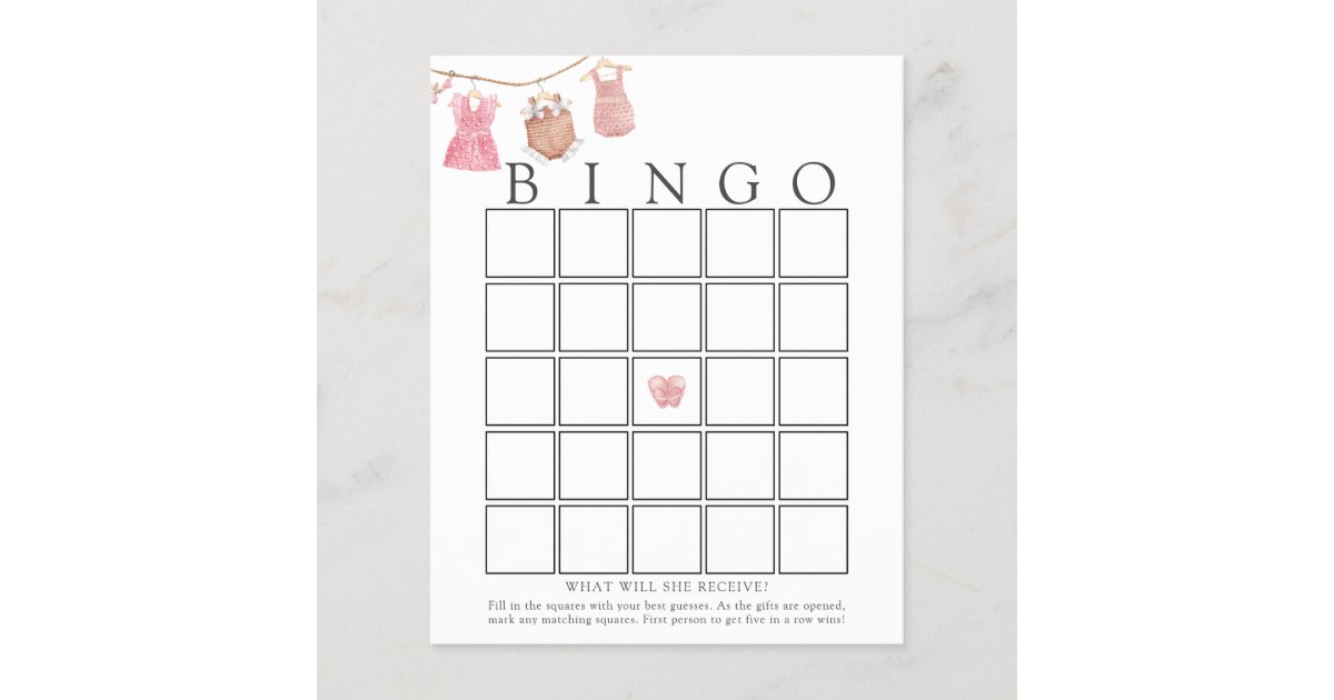 Classic Baby Girl Baby Bingo Game Card | Zazzle