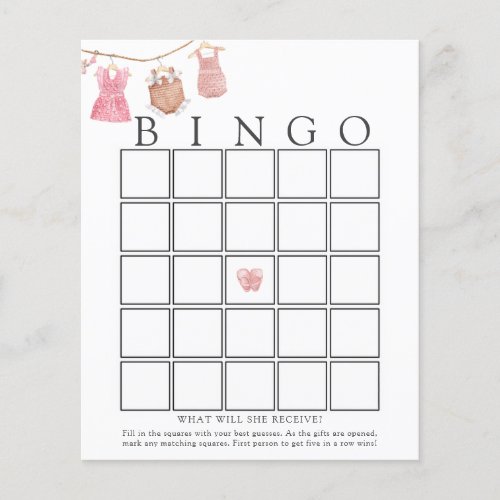 Classic Baby Girl Baby Bingo Game Card