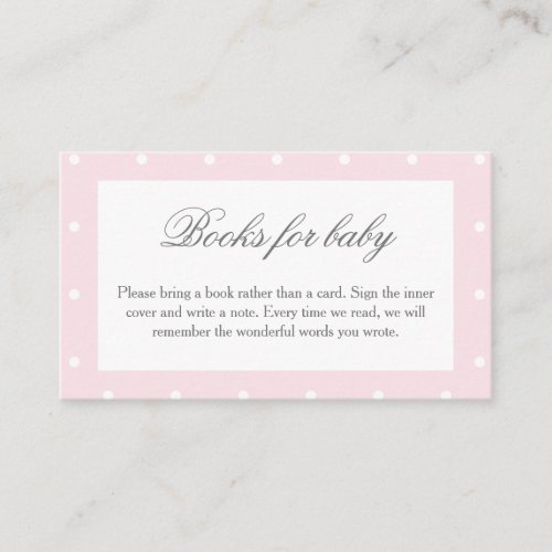 Classic Baby Pink Bow Baby Shower Books For Baby Enclosure Card