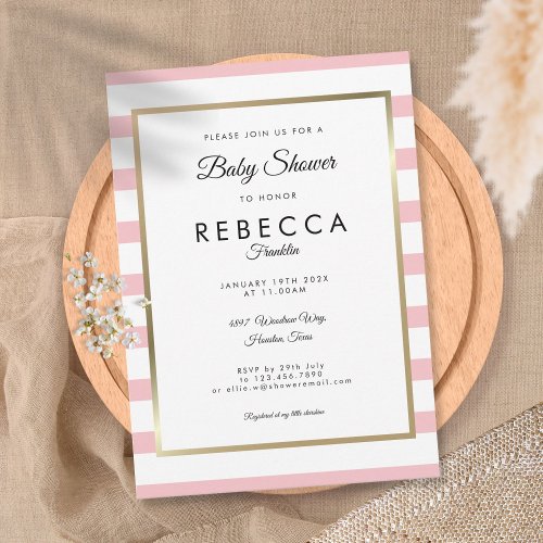 Classic Baby Pink Stripe Baby Shower  Sprinkle Invitation