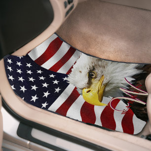Classic Bald Eagle Patriotic Monogramed US Flag Car Floor Mat