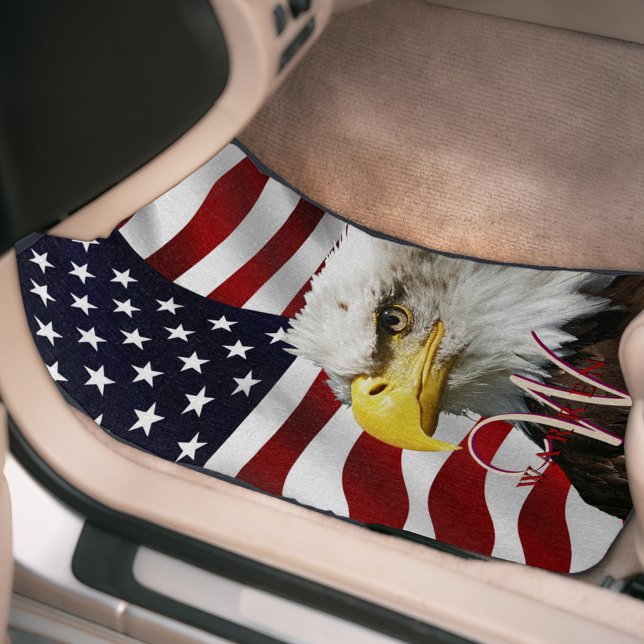 Classic Bald Eagle Patriotic Monogramed US Flag Car Floor Mat (Creator Uploaded)