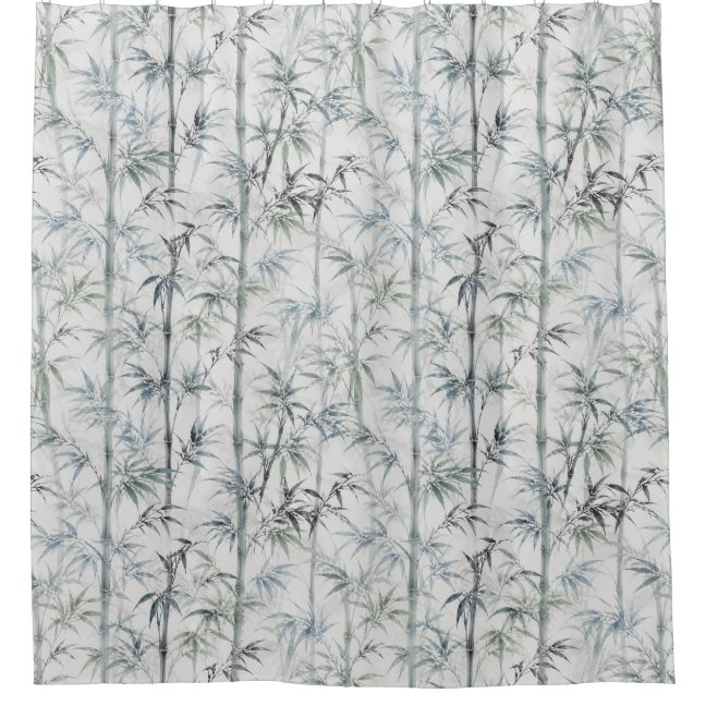 Classic Bamboo Botanical Pattern in Indigo Blue Shower Curtain
