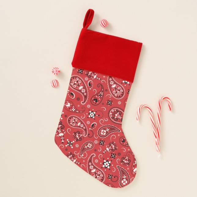 Classic Bandana Red Paisley Christmas Stocking (Front)