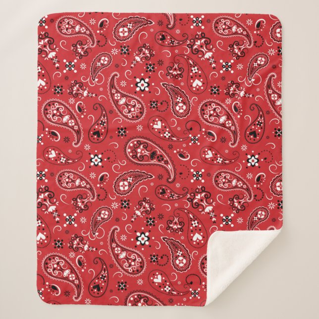 Classic Bandana Red Paisley Sherpa Blanket (Front)