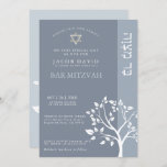 Classic Bar Mitzvah Dusty Blue Tree of Life Invitation<br><div class="desc">Classic style Bar Mitzvah to celebrate your boy's coming of age,  in shades of dusty blue with white lettering and white tree of life- Hebrew text on side. Perfect for any young man for his coming of age celebration!  Mazel Tov!</div>