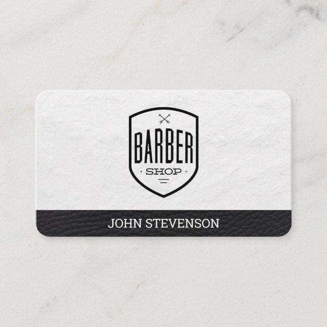 Classic | Barber Shop | Leather Trim Business Card (Front)