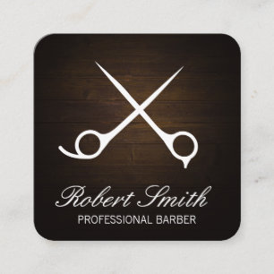 Classic Barber Shop Wood Scissors Square Business Card