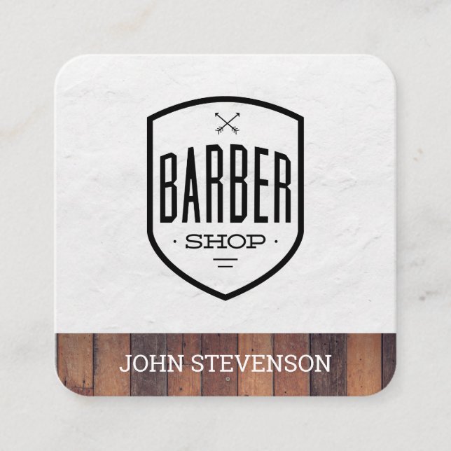 Classic | Barber Shop | Wood Trim Square Business Card (Front)