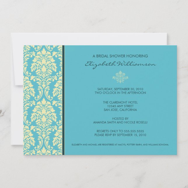 Classic Baroque Bridal Shower Invitation (aqua) (Front)