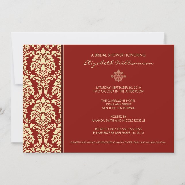 Classic Baroque Bridal Shower Invitation (crimson) (Front)