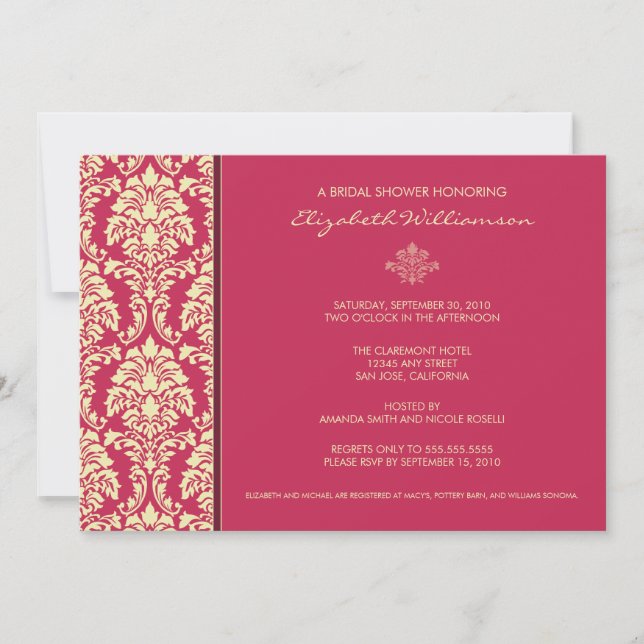 Classic Baroque Bridal Shower Invitation (fuschia) (Front)