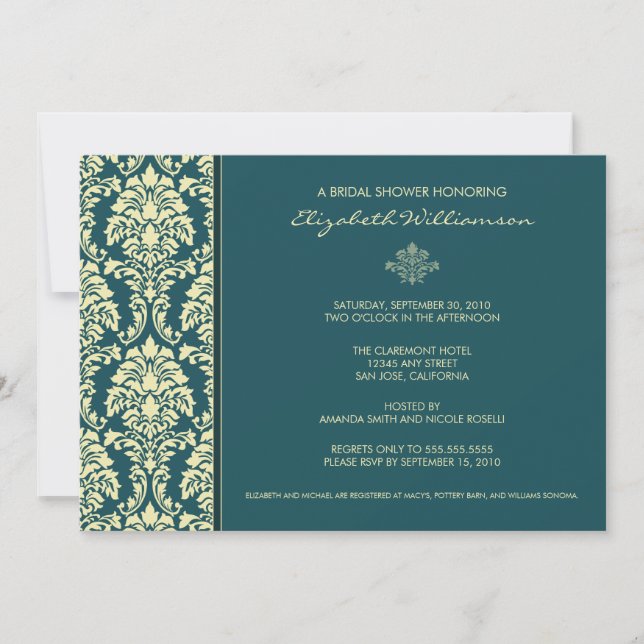 Classic Baroque Bridal Shower Invitation (teal) (Front)