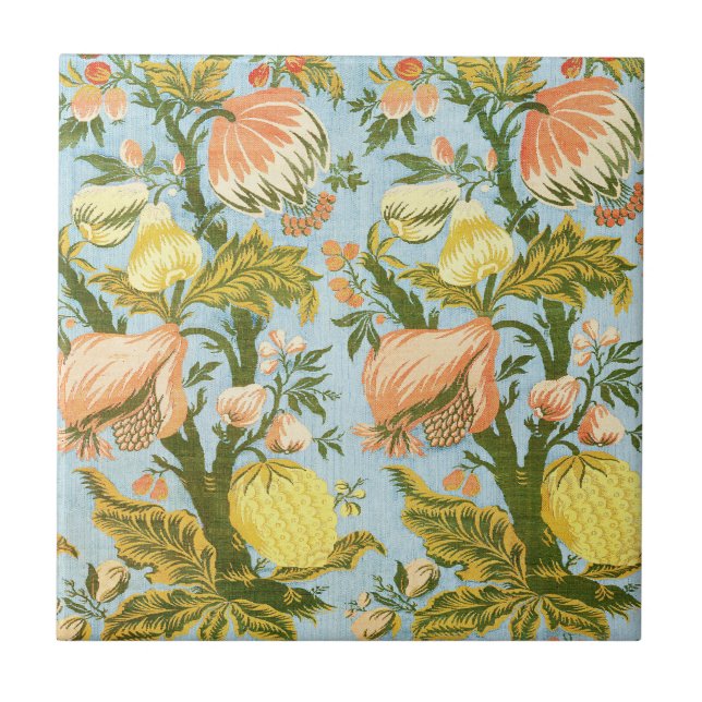 Classic Baroque Floral Fruit Damask Textile Ceramic Tile (Front)