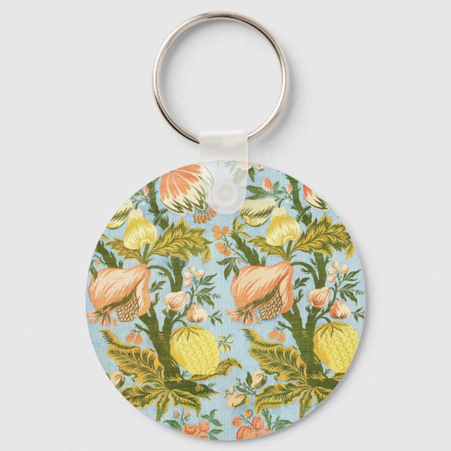 Classic Baroque Floral Fruit Damask Textile Keychain (Front)
