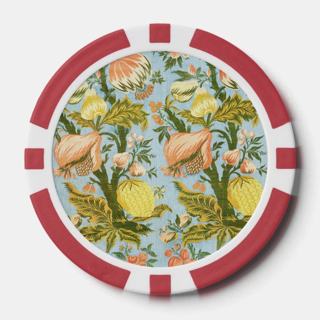 Classic Baroque Floral Fruit Damask Textile Poker Chips (Front)