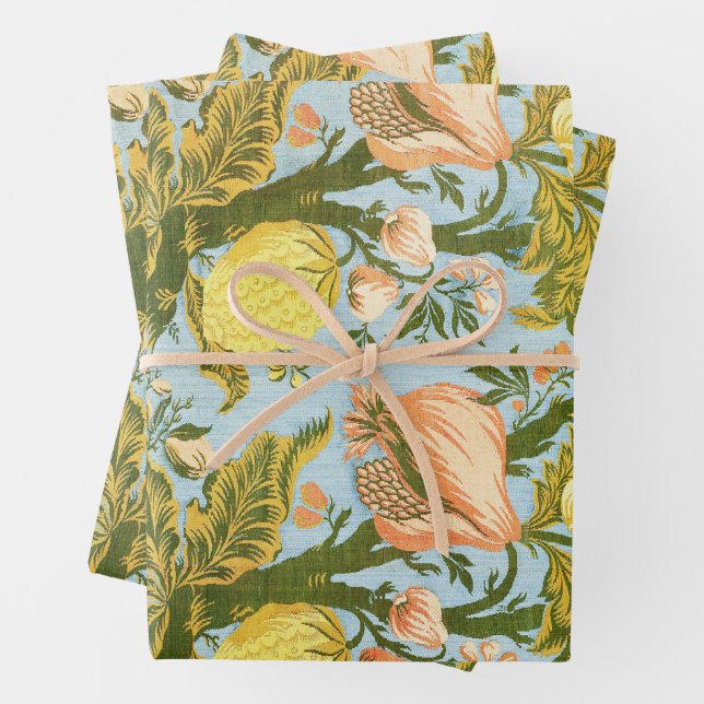 Classic Baroque Floral Fruit Damask Textile Wrapping Paper Sheets (In situ)