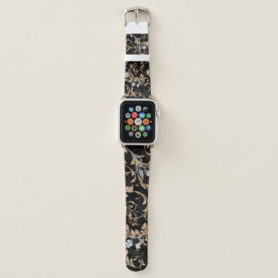 Classic baroque flowers: black background. apple watch band