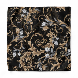 Classic baroque flowers: black background. bandana