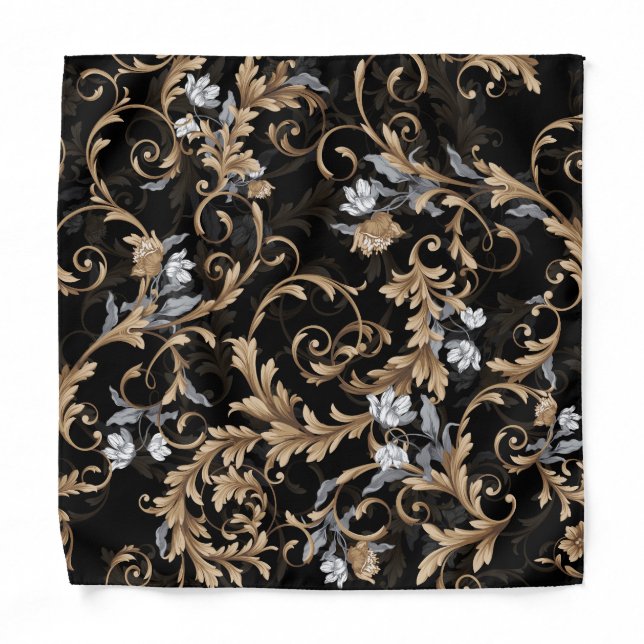 Classic baroque flowers: black background. bandana (Front)