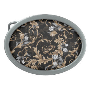 Classic baroque flowers: black background. belt buckle