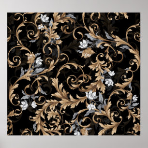 Classic baroque flowers: black background. poster