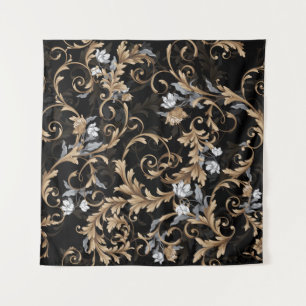Classic baroque flowers: black background. tapestry