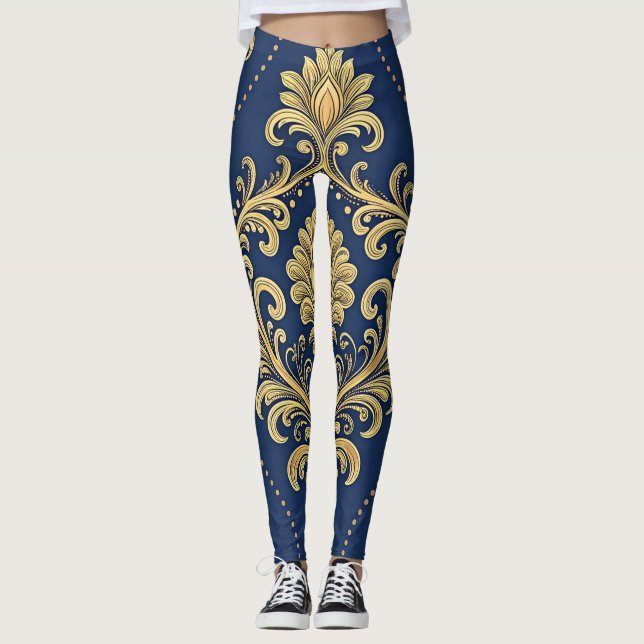 Classic Baroque Ornamental Gold Leggings (Front)