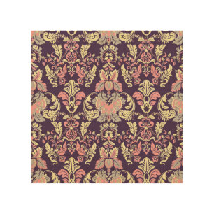 Classic baroque, vintage floral wallpaper. wood wall art