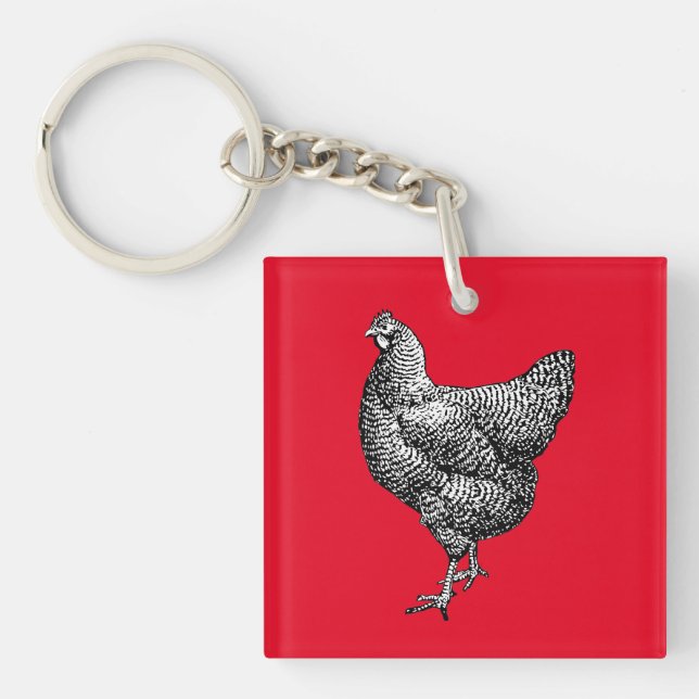 Classic Barred Plymouth Rock Chicken Hen Keychain (Front)