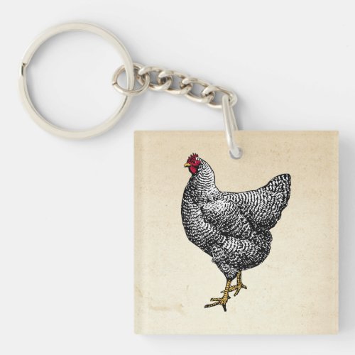 Classic Barred Plymouth Rock Chicken Hen Keychain