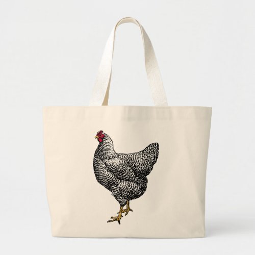 Classic Barred Plymouth Rock Chicken Hen Large Tote Bag