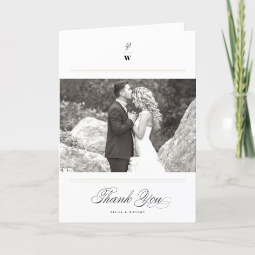 Classic Bars Double Monogram Modern Photo Wedding Thank You Card