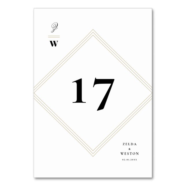 Classic Bars Lines Double Monogram Modern Wedding Table Number (Front)