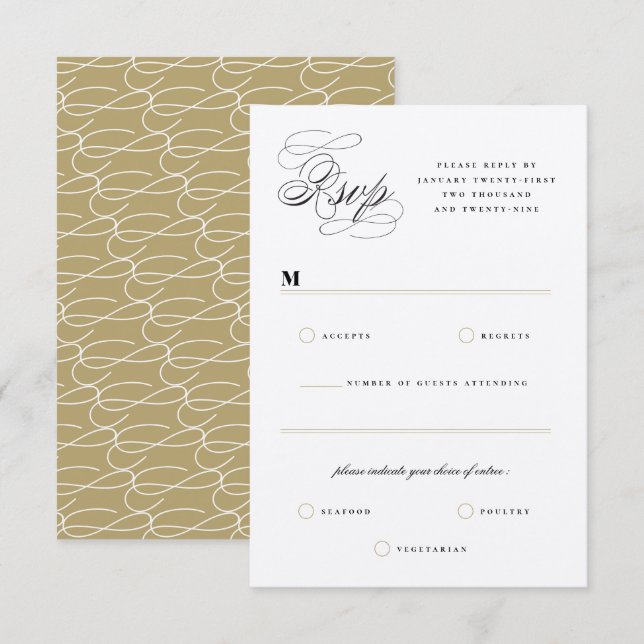 Classic Bars Lines Double Monogram Wedding RSVP Invitation (Front/Back)