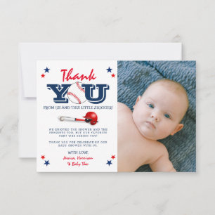 Classic Baseball Boy Baby Shower Photo Thank You Card