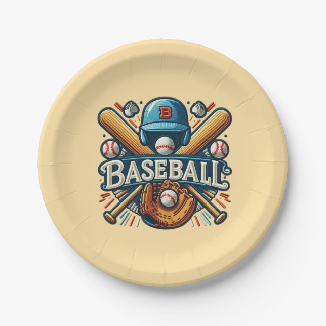 Classic Baseball Essentials / Stylish Retro Legend Paper Plates (Front)