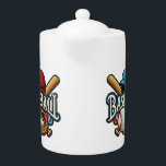 Classic Baseball Essentials / Stylish Retro Legend Teapot<br><div class="desc">*** All-Star Diamond Spirit: Classic Baseball Essentials / Stylish Retro Legends Sport Art *** Step up your style game with our "All-Star Diamond Spirit" design, perfect for baseball lovers and athletes alike. Featuring a timeless combo of a baseball cap, bat, glove, and ball, this artwork brings the essence of America's...</div>