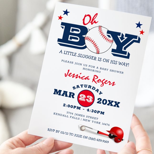 Classic Baseball Oh Boy Baby Shower Invitation