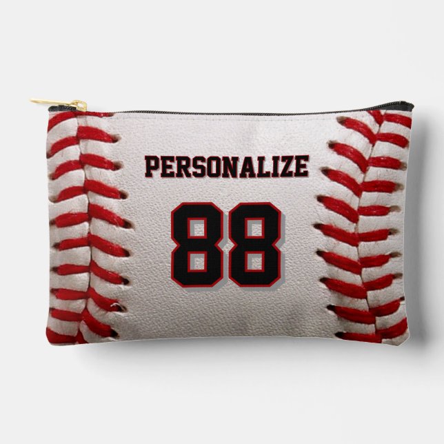Classic Baseball Stitch Custom Name and Number Accessory Pouch (Front)