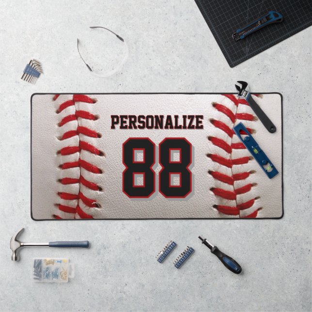 Classic Baseball Stitch Custom Name and Number Desk Mat (Workstation)