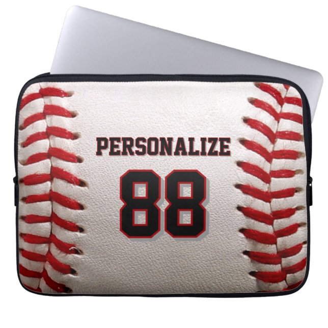 Classic Baseball Stitch Custom Name and Number Laptop Sleeve (Front)