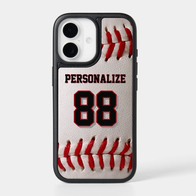 Classic Baseball Stitch Custom Name and Number Otterbox iPhone Case (Back)