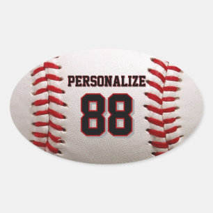 Classic Baseball Stitch Custom Name and Number Oval Sticker