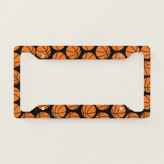 Classic Basketball Pattern on Black License Plate Frame (Front)
