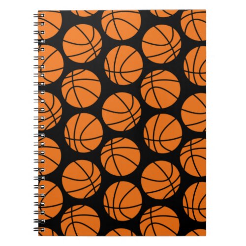 Classic Basketball Pattern on Black Notebook